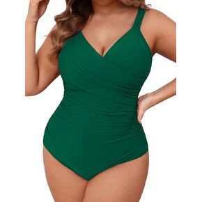 CUPSHE Women‘s One Piece Swimsuit Plus Size Tummy Control V Neck Bathing Suit Curvy Cutout Slimming