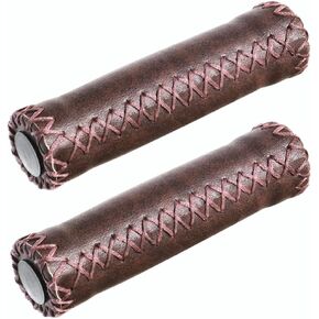 LEWEE Bike Handlebar Grips, Brown Vinyl Leather Bicycle Grips, Hand-Stitched Beach Cruiser Bike Grips for 22.2 (7/8") Bike Handlebar, Fits Most MTB,BMX,Ebikes,Beach Bike