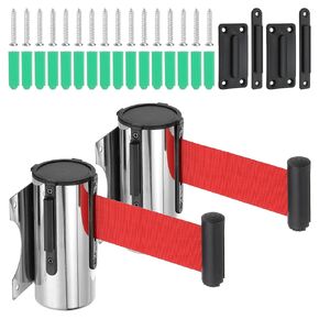 PATIKIL 2Pcs Fixed Wall Mount Retractable Belt Barrier, 9.84 Feet Fixed Retractable Belt Barrier with Steel Case for Crowd Control Retail Store Stadium, Black/Purple