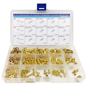 Huzstar M3 M4 M5 Phillips Brass Countersunk Head Machine Screws Nuts Washers Assortment, Copper