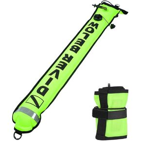 5FT SMB Surface Safety Signal Buoy Marker Buoy Inflatable Tube Sausage Submersible Scuba Diver Accessory with High Visibility Reflective Strip for Underwater Diving Snorkeling (Fluorescence Yello