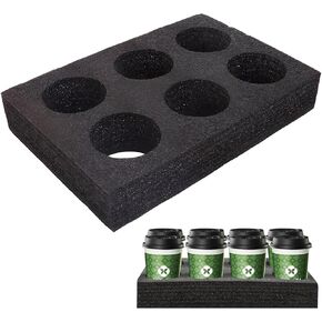Drink Holder Foam Trays, 8 Holes Takeout Cup Holders, Drink Carrier for Delivery Hot and Cold Drinks, Milk Tea, Coffee, Beverage, 13.8" X 7.87" X 2.6", Black