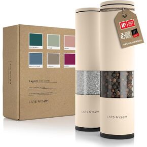 LARS NYSØM Salt and Pepper Grinder Set 2 pieces I Salt Pepper Mill with Adjustable Ceramic Grinder I Design Spice Grinder Set Manual(Ash Gray)
