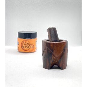 Chiltepin Sonora - Wood Grinder Mill - Spicy Sun Dried Peppers from Mexico- Pepper Flakes- Jar- Chiltepinero. Mini Mortar Sonora Ironwood Handmade Pepper Crusher, Pepper Mill Wood