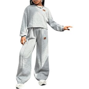 Girl's 2 Piece Outfits Drop Shoulder Long Sleeve Sweatshirt and Baggy Sweatpants Set