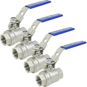 4 Pack 1/2'' Stainless Steel 304 Ball Valves, NPT Female Full Port Ball Valve Heavy Duty Shut Off Valve 1/2 inch for Water, Oil, and Gas with Locking Device, NPT Female x Female Thread, 1000 WOG