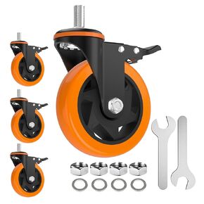 Caster Wheels 3 Inch Heavy Duty Stem Caster 1/2"-13 x 1(Stem Diameter 1/2", Stem Length 1"), Safety Locking Caster Set of 4, Industrial Castor Wheels for Cart,Furniture
