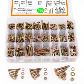 Grade 8.8 Metric Nuts and Bolts, Histely 700PCS M4 M5 M6 Nuts and Bolts Assortment Kit, Heavy Duty Hex Head Screws and Nuts Washers Set, Yellow Zinc Plated, 13 Sizes Hardware Included for DIY Projects