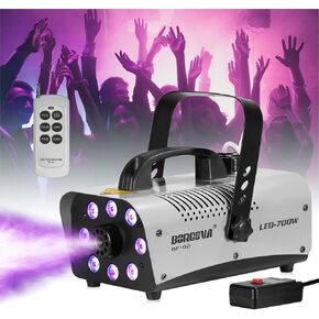 Fog Machine 700W with 8 LED Par Lights, Wireless Remote, and Auto Mode - Ideal for Parties, Halloween, and Stage Effects
