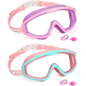 2 Pack Swimming Goggles for Kids Boys Girls 3-15, Wide Vision Anti-fog UV Protection and Waterproof