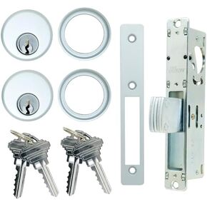 Mortise Cylinder Deadlock Bolt with Keys | Adams Rite Style Door Lock Replacement Parts | Mortise Lock Replacement Kit | Replacement for MS1850S Series Locks | Aluminum Finish