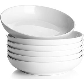 Y YHY Pasta Bowls, 30oz Salad Bowls White Soup Bowls Large Pasta Serving Bowl Porcelain Pasta Plates Wide and Shallow Bowls Set of 6 Microwave Dishwasher Safe Valentines Day Gift
