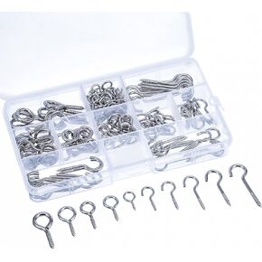 Bememo Screw Hooks and Screw Eyes Kit, Assortment Size Ceiling Hooks Cup Hooks and Eye Bolts, 150 Pieces (Silver)
