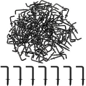 Jeffdad 150pcs Hanging Small Screw Hooks, 1/2" L-Shaped Copper-Plated Right-Angle Hook for Jewelries Crafts Keys Caps Plants String Lights Wreaths(Black)