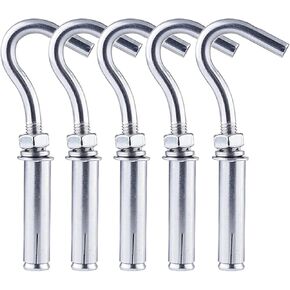 Eyourlife Concrete Screw Wall Hooks Anchors, Heavy Duty 304 Stainless Steel Open Cup Hook Bolt for Concrete Wall for Indoor Outdoor Brick Anchor (5 PCs M8)
