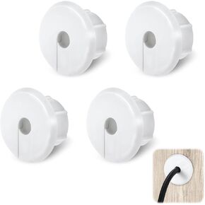 4Pcs Wall Cable Pass Through Grommet, 1'' Plastic Cable Feed Through Bushing, Compatible Wall Hole Cable Routing Kit, Cords Hole Covers Wall Bushing Grommet for Cables Wires Furniture (White)