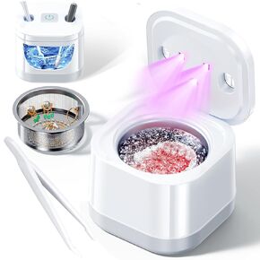 Ultrasonic Retainer Cleaner Machine - Ultrasonic U-V Cleaner for Dentures ligner, Mouth Guards, Braces, Toothbrush Heads, 45kHz Ultrasonic Retainer Cleaner for All Dental Appliances, Jewelry (White)