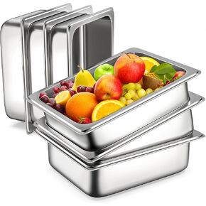 6 Pack Hotel Pans, 1/2 Half Size 4 Inch Deep Steam Table Pan, Stainless Steel Commercial Food Pan Anti Jam Steam Pan, Breading Trays for Hotel, Party, Buffet, Catering Supplies