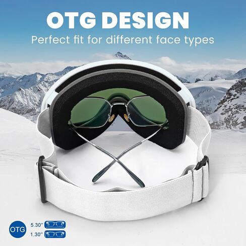 Ski Goggles OTG for Men Women, Anti-Fog Snowboard Goggles UV400 Protection Snow Goggles for Adult Youth in Saudi Arabia