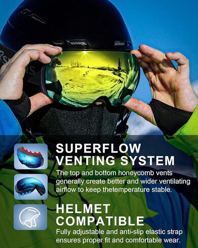 Ski Goggles Magnetic Lens, OTG, Snow Goggles Interchangeable Lens, Anti Fog Snowboard Goggles for Men Women in Saudi Arabia