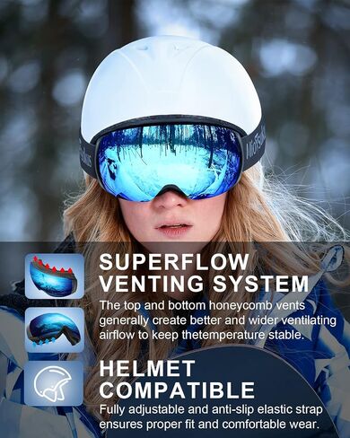 Ski Goggles Magnetic Lens, OTG, Snow Goggles Interchangeable Lens, Anti Fog Snowboard Goggles for Men Women in Saudi Arabia