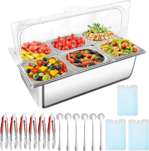 Countertop Food Serving Display Container with Clear Roll Top Cover, Stainless Steel Buffet Food Serving Tray for Party Restaurant in Saudi Arabia