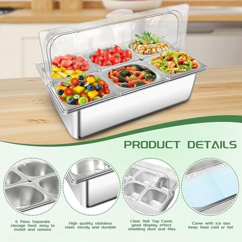 Countertop Food Serving Display Container with Clear Roll Top Cover, Stainless Steel Buffet Food Serving Tray for Party Restaurant in Saudi Arabia