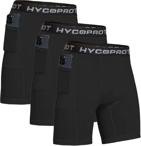 شورت ضغط HYCOPROT للرجال مع جيب من الألياف اللدنة الرياضية الضيقة والأداء الرياضي والتمارين الرياضية والجري in Kuwait