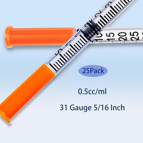 U-100 Syringe 0.5ml/cc 31G 5/16" 8mm Scientific Lab Syringes, Pack of 25, Disposable Individual Package in Saudi Arabia