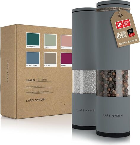 LARS NYSØM Salt and Pepper Grinder Set 2 pieces I Salt Pepper Mill with Adjustable Ceramic Grinder I Design Spice Grinder Set Manual(Ash Gray) in Saudi Arabia