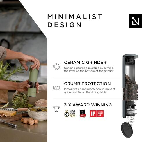 LARS NYSØM Salt and Pepper Grinder Set 2 pieces I Salt Pepper Mill with Adjustable Ceramic Grinder I Design Spice Grinder Set Manual(Ash Gray) in Saudi Arabia