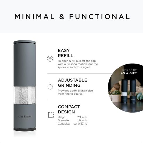 LARS NYSØM Salt and Pepper Grinder Set 2 pieces I Salt Pepper Mill with Adjustable Ceramic Grinder I Design Spice Grinder Set Manual(Ash Gray) in Saudi Arabia