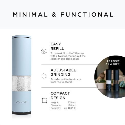 LARS NYSØM Salt and Pepper Grinder Set 2 pieces I Salt Pepper Mill with Adjustable Ceramic Grinder I Design Spice Grinder Set Manual(Ash Gray) in Saudi Arabia