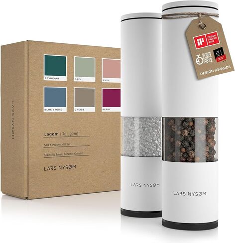 LARS NYSØM Salt and Pepper Grinder Set 2 pieces I Salt Pepper Mill with Adjustable Ceramic Grinder I Design Spice Grinder Set Manual(Ash Gray) in Saudi Arabia