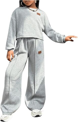 Girl's 2 Piece Outfits Drop Shoulder Long Sleeve Sweatshirt and Baggy Sweatpants Set in Saudi Arabia