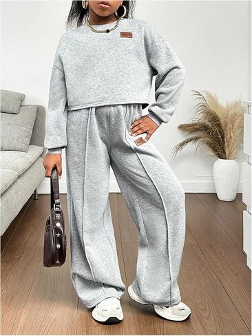Girl's 2 Piece Outfits Drop Shoulder Long Sleeve Sweatshirt and Baggy Sweatpants Set in Saudi Arabia
