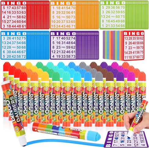 Crtiin 148 Pack Bingo Game Cards and Bingo Daubers Set Includes 100 Bingo Cards and 48 Dot Markers Bingo Supplies Calling Card Set for Bingo Games, Card Games, Family Gathering Activity, Game Night in Kuwait