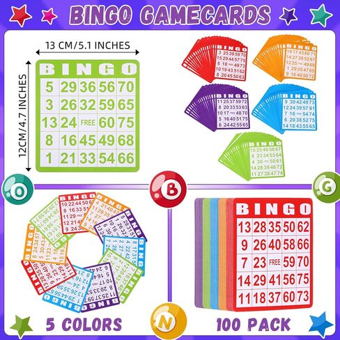 Crtiin 148 Pack Bingo Game Cards and Bingo Daubers Set Includes 100 Bingo Cards and 48 Dot Markers Bingo Supplies Calling Card Set for Bingo Games, Card Games, Family Gathering Activity, Game Night in Kuwait