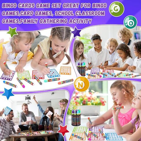 Crtiin 148 Pack Bingo Game Cards and Bingo Daubers Set Includes 100 Bingo Cards and 48 Dot Markers Bingo Supplies Calling Card Set for Bingo Games, Card Games, Family Gathering Activity, Game Night in Kuwait