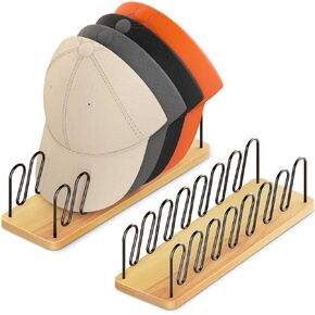 2 PCS Hat Organizer for Baseball Caps, Wood and Metal Hat Rack for 14 Caps, Baseball Hat Storage Organizer Hat Stand Holder, Hat Rack Shelf Display for Closet Bedroom Dresser