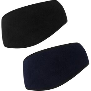 2 Pack Ear Warmers Headband, Fleece Ear Covers Winter Headbands Ear Muffs for Cold Weather Running Ear Warmer Wicking Sport Headband for Men Women Jogging Running Hiking Cycling Skiing (Black+Navy)