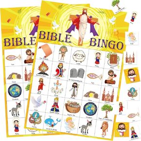24 Players Bible Bingo Game - Bingo Cards for Vacation Bible School Christian Sunday Church Game Activities, Easter Gifts Family Open Day Holiday Classroom Party Favors Supplies