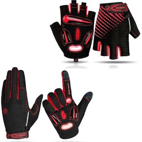 BIKINGMOREOK قفازات نصف اصبع للدراجات قفازات ركوب الدراجات MK121-زوج واحد (أحمر-متوسط) قفازات كاملة الأصابع للدراجات قفازات ركوب الدراجات MK122-زوج واحد -(أحمر-متوسط)