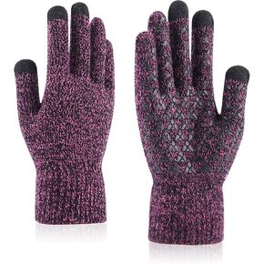 FuninCrea Winter Knit Gloves, Men Women Touch Screen Cold Weather Gloves, Full Finger Warm Anti Slip Gloves for Hiking
