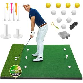 Durable Dual-Turf Golf Hitting Mat Set, 5x4ft Thickened Golf Mat for Indoor/Outdoor Golf Practice, Driving, Swinging, Chipping Mat, Compatible with Golf Simulators, Ideal for Men, Kids, Golfers