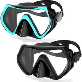 Diving Mask, Snorkeling Gear for Adults, Anti-Fog Scuba Diving Goggles, Snorkel Mask, Snorkeling Gear, Swim Goggles with Nose Cover for Adult Youth(2 Pack)