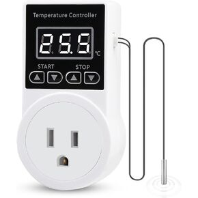 Digital Thermostat Plug Socket, LCD Screen Temperature Controller US Plug with Water Proof Sensor Probe, Heating Cooling Temperature Switch Outlet for Reptile Greenhouse Terrarium Home