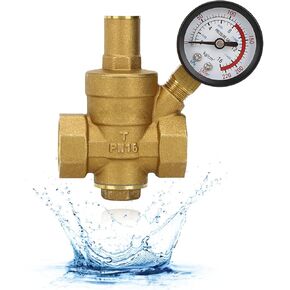 DN20 Water Pressure Regulator Valve, Adjustable Water Control Pressure Regulator Valve Thread with Gauge Meter 1.6MPa