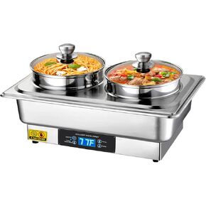 Commercial Food Warmer, Commercial Grade Stainless Bain Marie Steel Buffet 2-Pot 2 x 4.4L Electric Steam Table for Catering and Restaurants