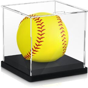 Baderke Softball Display Case Acrylic Softball Holder Stand Baseball Display Holder UV Protected Memorabilia Ball Box Clear Display Cube for Sports Ball Storage (Remove the Protective Film Before Use)
